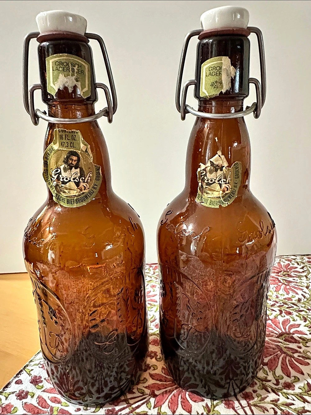 Grolsch Swing Top Amber Beer Bottles 16 oz Pair